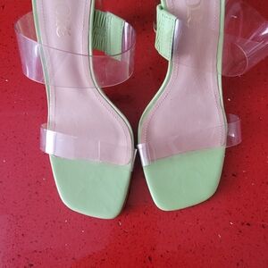 Elegant Green Heels with Clear Straps
